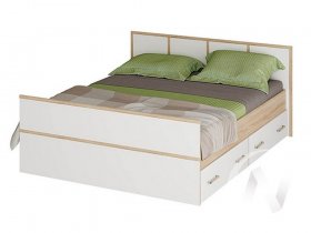 Двуспальная кровать 1,4м Сакура (дуб сонома/белый) в Абрамово - abramovo.mebel-nsk.ru | фото