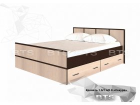 Кровать двуспальная с ящиками 1,4м Сакура (BTS) в Абрамово - abramovo.mebel-nsk.ru | фото