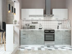 Кухонный гарнитур Дуся 2,0 м (белый глянец/цемент) в Абрамово - abramovo.mebel-nsk.ru | фото