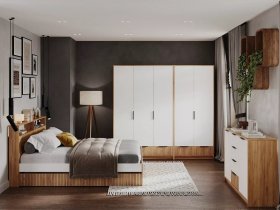 Модульная спальня Ивис (дуб крафт золотой/белый) в Абрамово - abramovo.mebel-nsk.ru | фото