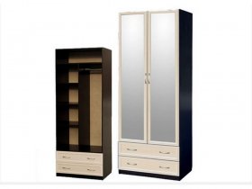Шкаф двухстворчатый с ящиками с 2-мя зеркалами  (профиль МДФ) в Абрамово - abramovo.mebel-nsk.ru | фото