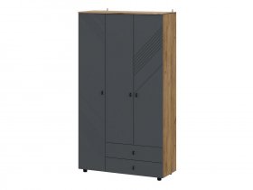 Шкаф трехстворчатый с ящиками Байкал (дуб крафт золотой/графит) в Абрамово - abramovo.mebel-nsk.ru | фото