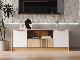 Тумба под ТВ  ТМ-001 Ивис (дуб крафт золотой/белый) в Абрамово - abramovo.mebel-nsk.ru | фото